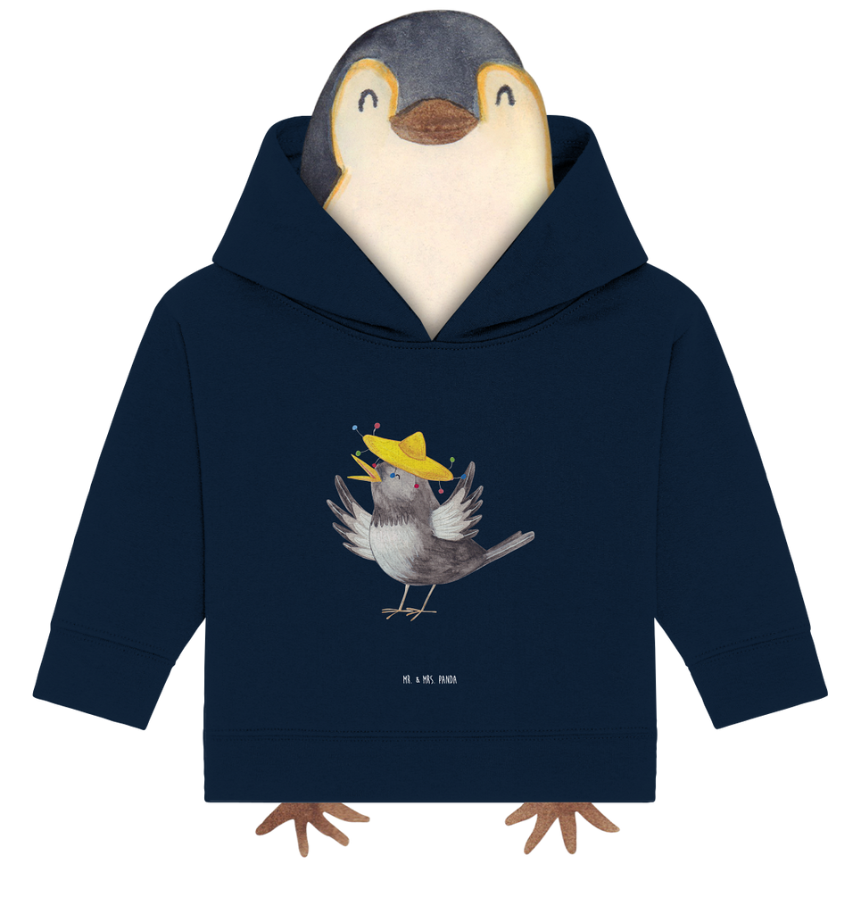 Organic Baby Hoodie Rabe mit Sombrero Baby Kapuzenshirt, Baby Kapuzensweatshirt, Baby Hoodie, Baby Pullover, Tiermotive, Gute Laune, lustige Sprüche, Tiere, Rabe, Vogel, Vögel, Spruch positiv, fröhlich sein, glücklich sein, Glück Spruch, froh, Elster, Motivation