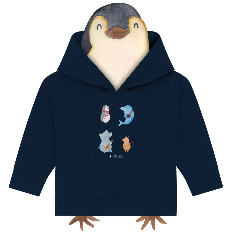 Organic Baby Hoodie Big Band Baby Kapuzenshirt, Baby Kapuzensweatshirt, Baby Hoodie, Baby Pullover, Tiermotive, Gute Laune, lustige Sprüche, Tiere, Hund, Pinguin, Maus, Elefant, Delfin, Gitarre, Band, Triangel, Musikanten, Musik
