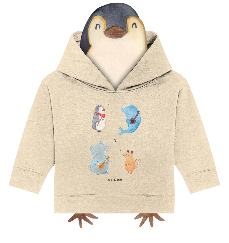 Organic Baby Hoodie Big Band Baby Kapuzenshirt, Baby Kapuzensweatshirt, Baby Hoodie, Baby Pullover, Tiermotive, Gute Laune, lustige Sprüche, Tiere, Hund, Pinguin, Maus, Elefant, Delfin, Gitarre, Band, Triangel, Musikanten, Musik