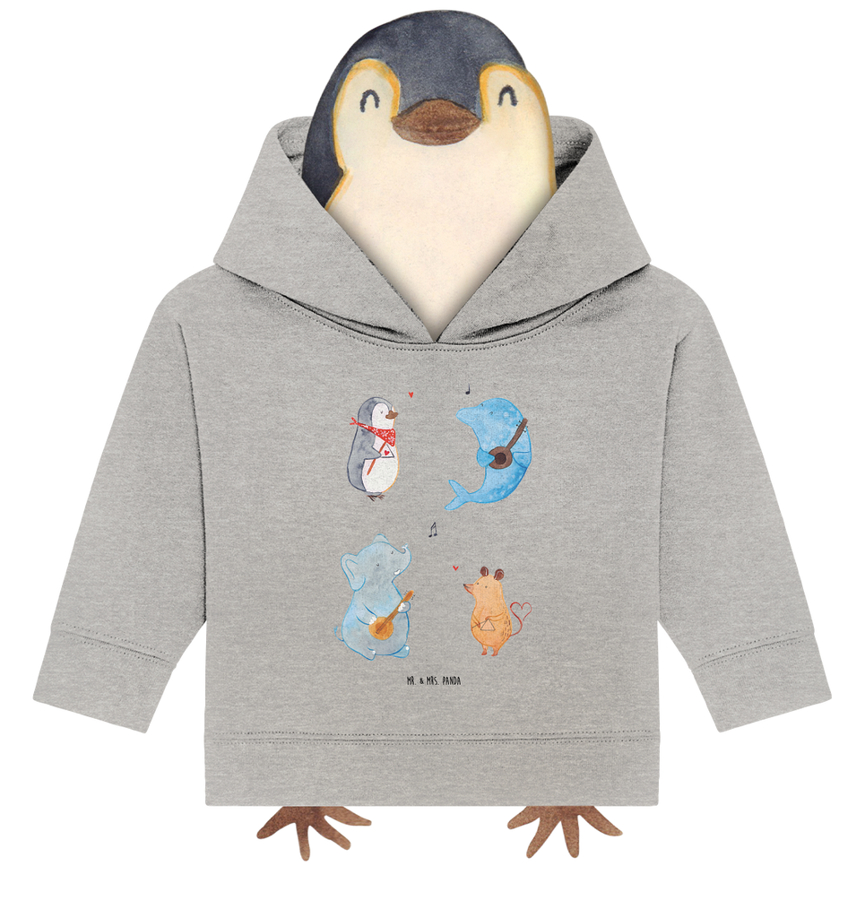 Organic Baby Hoodie Big Band Baby Kapuzenshirt, Baby Kapuzensweatshirt, Baby Hoodie, Baby Pullover, Tiermotive, Gute Laune, lustige Sprüche, Tiere, Hund, Pinguin, Maus, Elefant, Delfin, Gitarre, Band, Triangel, Musikanten, Musik