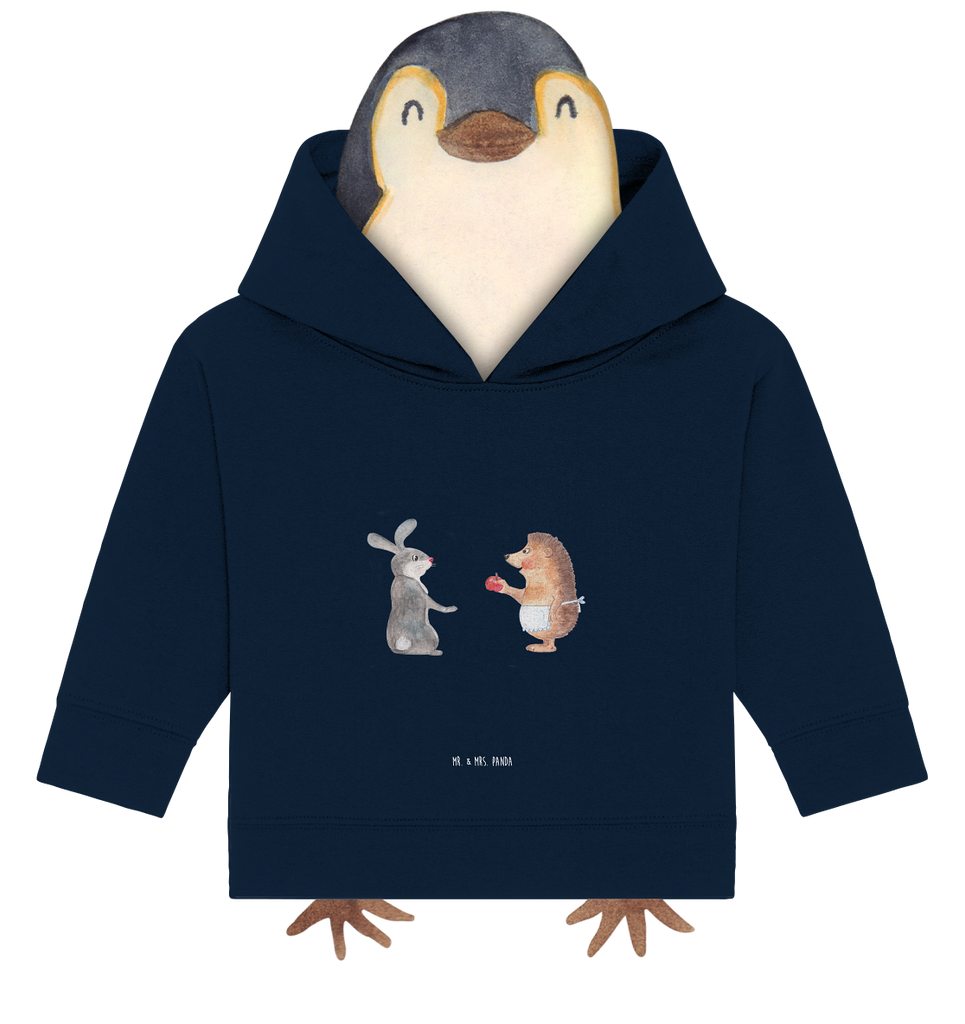 Organic Baby Hoodie Liebe ist nie ohne Schmerz Baby Kapuzenshirt, Baby Kapuzensweatshirt, Baby Hoodie, Baby Pullover, Tiermotive, Gute Laune, lustige Sprüche, Tiere, Igel und Hase, Igel, Hase, Liebe Spruch, Liebeskummer Geschenk, Herzschmerz, Trösten, Trennungsschmerz, Spruch romantisch