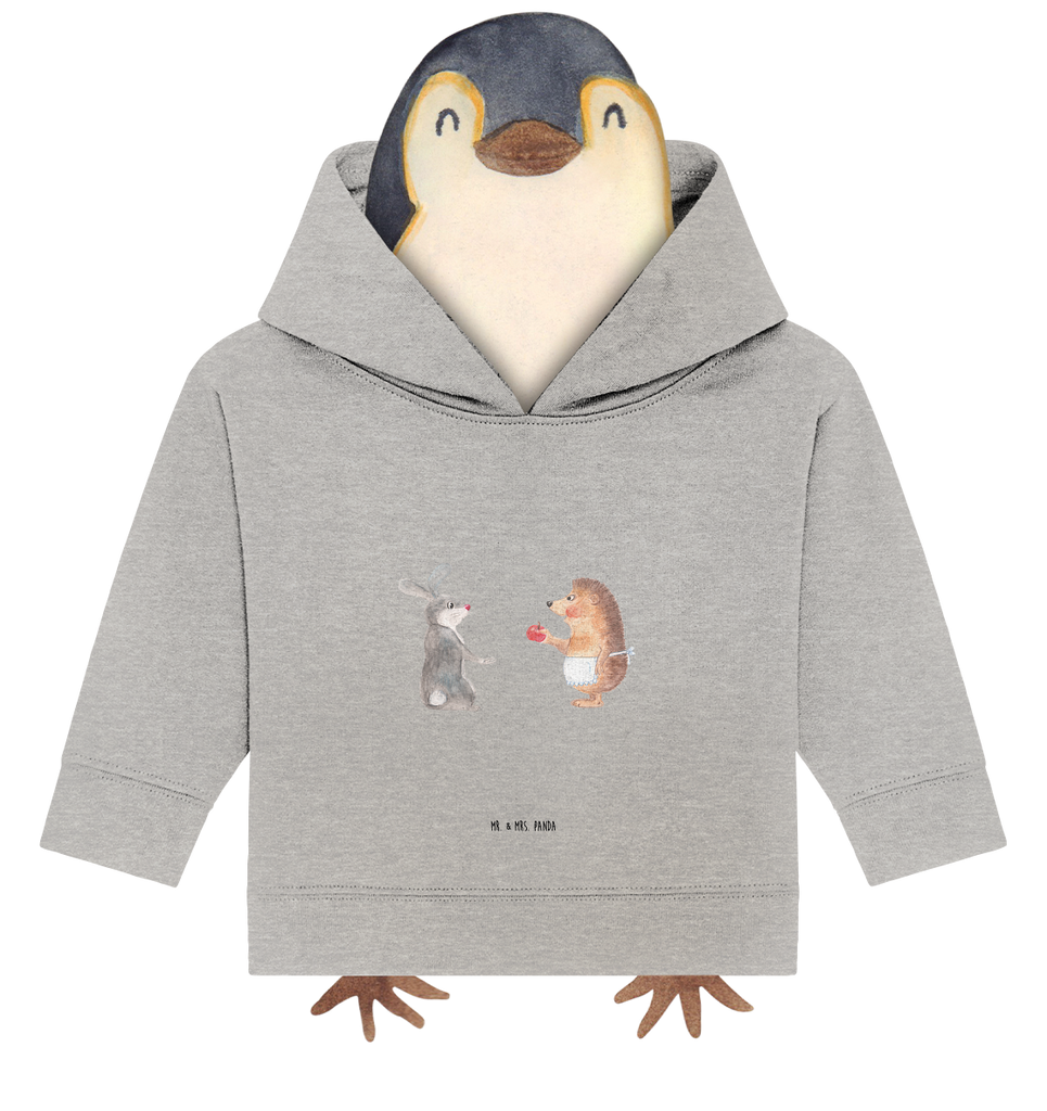 Organic Baby Hoodie Liebe ist nie ohne Schmerz Baby Kapuzenshirt, Baby Kapuzensweatshirt, Baby Hoodie, Baby Pullover, Tiermotive, Gute Laune, lustige Sprüche, Tiere, Igel und Hase, Igel, Hase, Liebe Spruch, Liebeskummer Geschenk, Herzschmerz, Trösten, Trennungsschmerz, Spruch romantisch