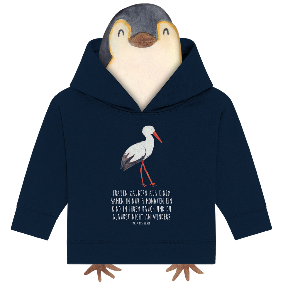 Organic Baby Hoodie Storch Baby Kapuzenshirt, Baby Kapuzensweatshirt, Baby Hoodie, Baby Pullover, Tiermotive, Gute Laune, lustige Sprüche, Tiere, Storch, Störche, Schwangerschaft, Geburt, Mutter, Mütter, Mutter werden, Schwanger, Babybauch, Baby