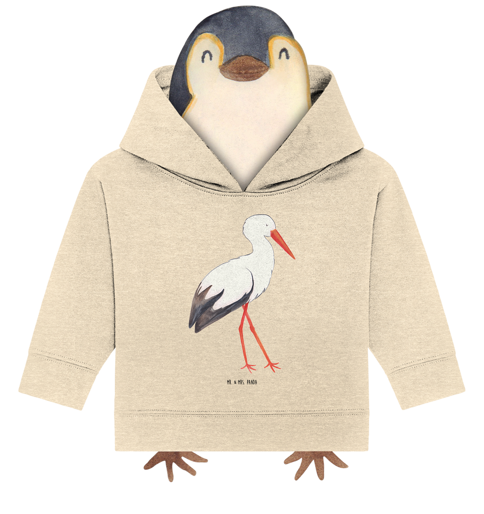 Organic Baby Hoodie Storch Baby Kapuzenshirt, Baby Kapuzensweatshirt, Baby Hoodie, Baby Pullover, Tiermotive, Gute Laune, lustige Sprüche, Tiere, Storch, Störche, Schwangerschaft, Geburt, Mutter, Mütter, Mutter werden, Schwanger, Babybauch, Baby