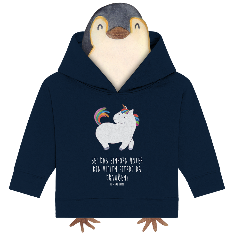 Organic Baby Hoodie Einhorn stolzierend Baby Kapuzenshirt, Baby Kapuzensweatshirt, Baby Hoodie, Baby Pullover, Einhorn, Einhörner, Einhorn Deko, Pegasus, Unicorn, stolz, anders, bunt, Pferd, Reiter, Reiten, Freundin, Geschenk