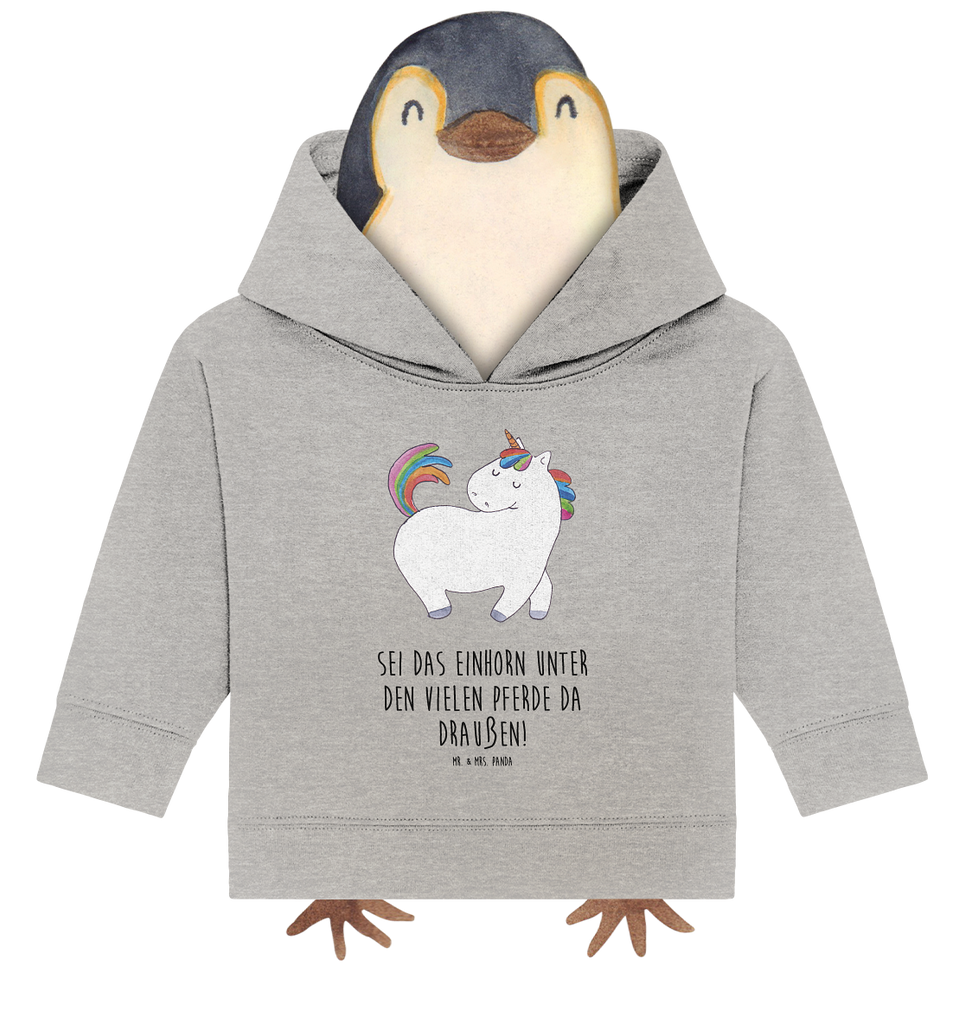 Organic Baby Hoodie Einhorn stolzierend Baby Kapuzenshirt, Baby Kapuzensweatshirt, Baby Hoodie, Baby Pullover, Einhorn, Einhörner, Einhorn Deko, Pegasus, Unicorn, stolz, anders, bunt, Pferd, Reiter, Reiten, Freundin, Geschenk
