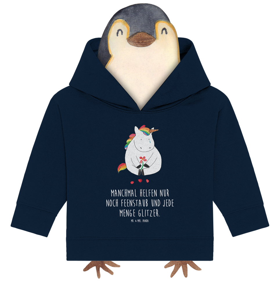 Organic Baby Hoodie Einhorn Traurig Baby Kapuzenshirt, Baby Kapuzensweatshirt, Baby Hoodie, Baby Pullover, Einhorn, Einhörner, Einhorn Deko, Pegasus, Unicorn, Glitzer, Trösten. Freundschaft, Freunde, Liebe, Trauer, Grußkarte, Blume