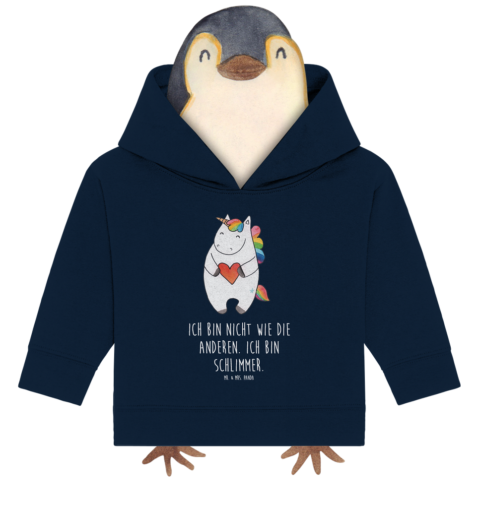Organic Baby Hoodie Einhorn Herz Baby Kapuzenshirt, Baby Kapuzensweatshirt, Baby Hoodie, Baby Pullover, Einhorn, Einhörner, Einhorn Deko, Pegasus, Unicorn, Herz, schlimm, böse, witzig, lustig, Freundin, anders, bunt