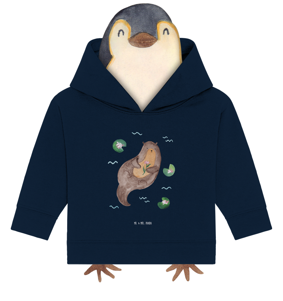 Organic Baby Hoodie Otter mit Seerose Baby Kapuzenshirt, Baby Kapuzensweatshirt, Baby Hoodie, Baby Pullover, Otter, Fischotter, Seeotter, Otter Seeotter See Otter