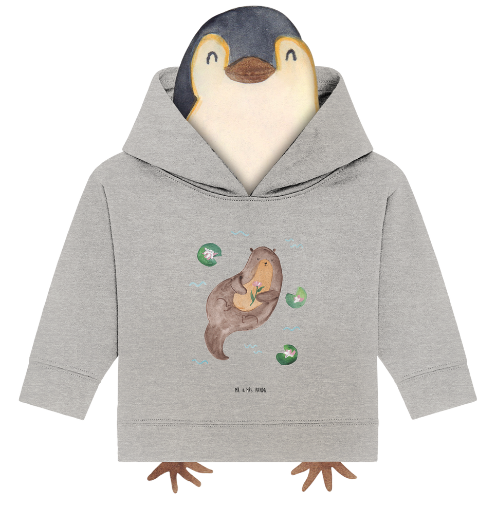 Organic Baby Hoodie Otter mit Seerose Baby Kapuzenshirt, Baby Kapuzensweatshirt, Baby Hoodie, Baby Pullover, Otter, Fischotter, Seeotter, Otter Seeotter See Otter