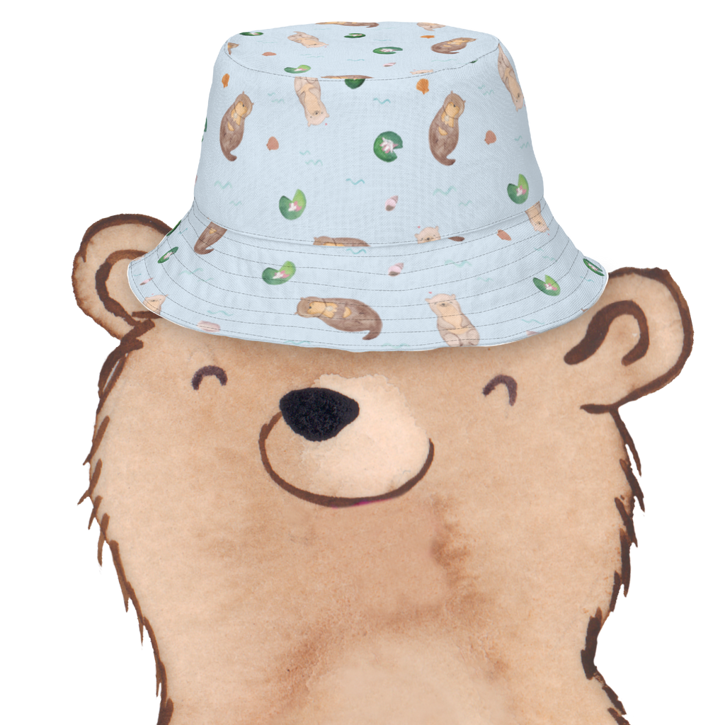 Sonnenhut Otter mit Muschelmedaillon Sonnenhut, Sommerhut, Fischerhut, Anglerhut, Wendehut, Wendecap, Wendemütze, Sonnenmütze, zweifarbiger Hut, Strandhut, Freizeithut, Outdoorhut, Otter, Fischotter, Seeotter, Otterliebe, grübeln, träumen, Motivation, Tagträumen, Büro