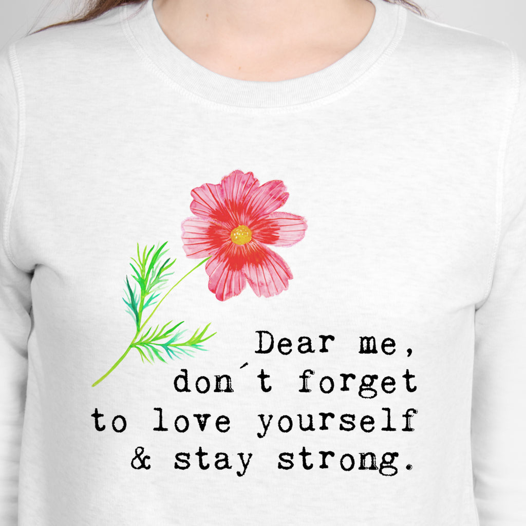 Größe L Kleid Dear me, don´t forget to love yourself Kleid, Winterkleid, Langarm Kleid, Baumwollkleid, Stoffkleid, Sweatkleid, Blumen Deko, Frühlings Deko, Sommer Deko, Dekoration, positive Botschaft, Naturliebhaber, Outdoor, Natur, Abenteuer