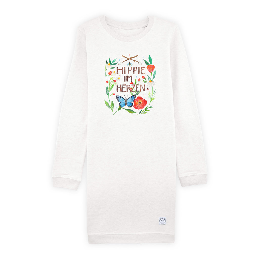 Größe XL Kleid Hippie im Herzen Kleid, Winterkleid, Langarm Kleid, Baumwollkleid, Stoffkleid, Sweatkleid, Blumen Deko, Frühlings Deko, Sommer Deko, Dekoration, positive Botschaft, Naturliebhaber, Outdoor, Natur, Abenteuer