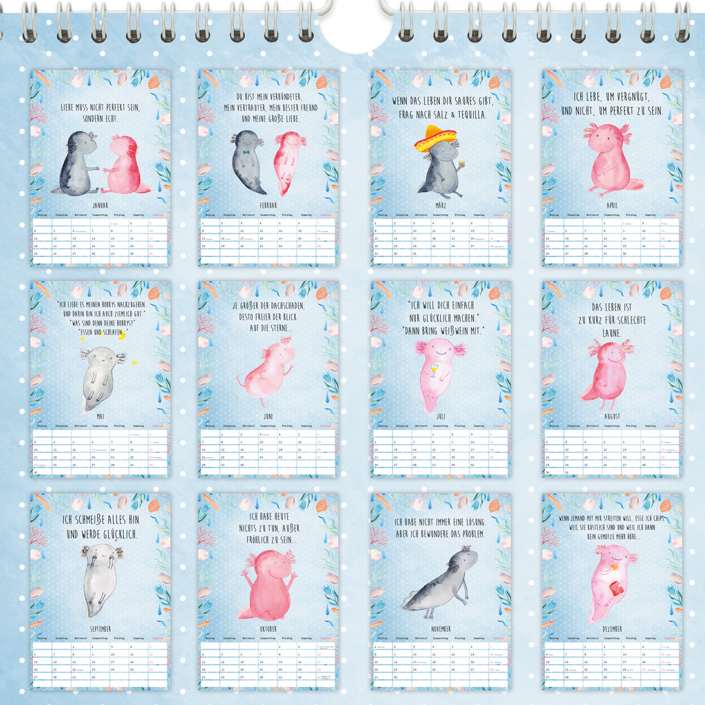 A4 Wandkalender 2024 Axolotl Collection Kalender, Jahreskalender, Terminplaner, Kalender mit Feiertagen, Küchenkalender, Axolotl, Molch