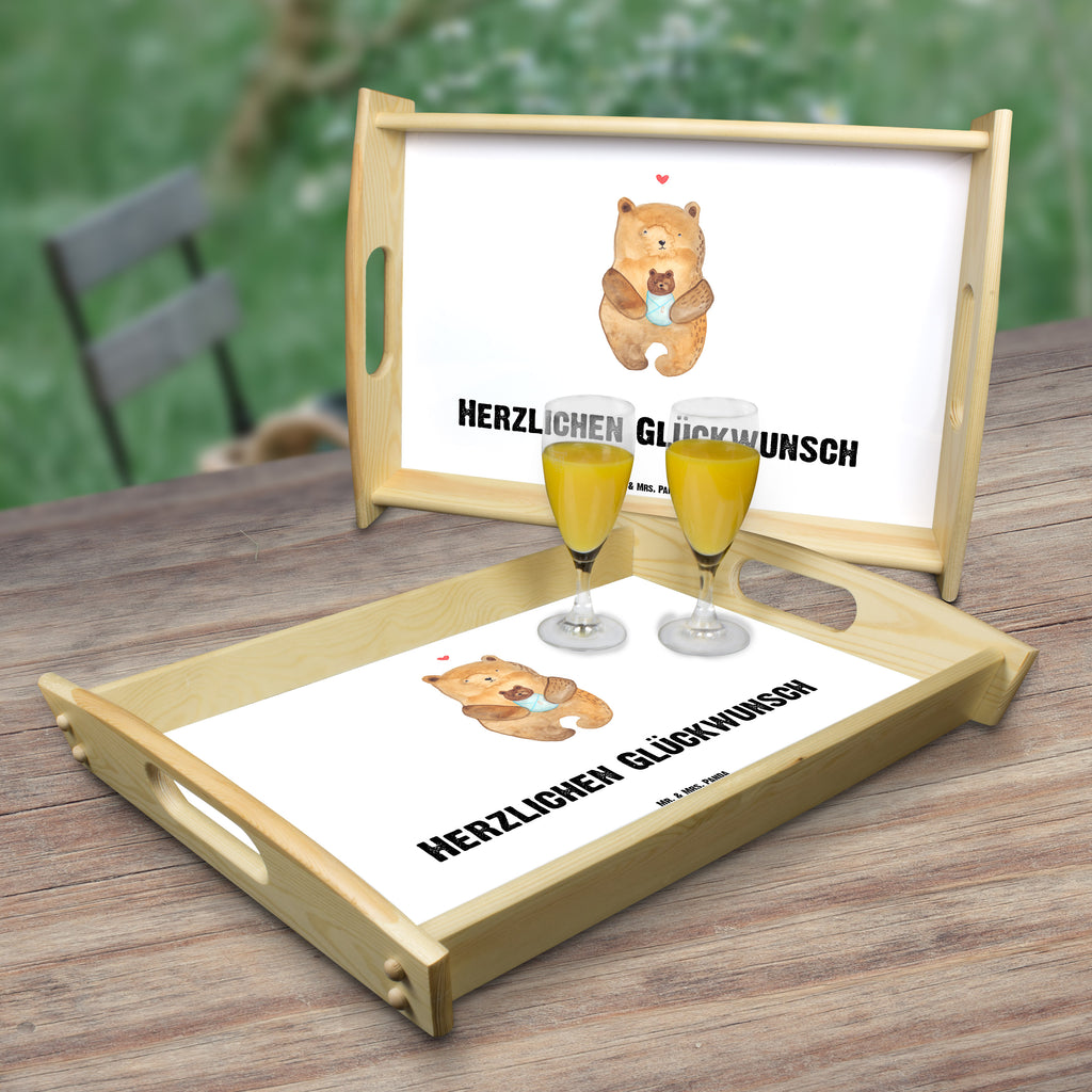 Serviertablett Bär mit Baby Tablett, Holztablett, Küchentablett, Dekotablett, Frühstückstablett, Bär, Teddy, Teddybär, Eltern, Mutter, Baby, Taufe, Geburt, Nichte, Neffe, Enkel, Enkelin, Täufling, Geburtstag, Glückwunsch