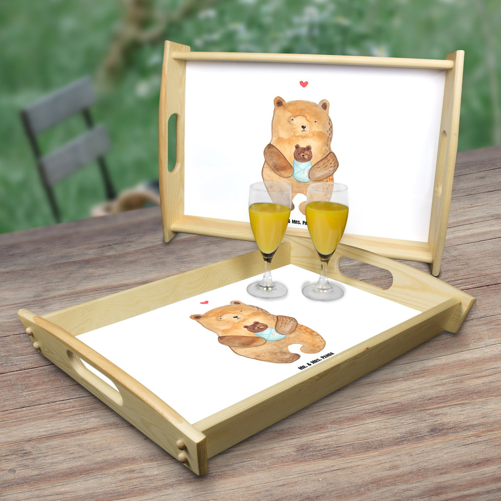 Serviertablett Bär mit Baby Tablett, Holztablett, Küchentablett, Dekotablett, Frühstückstablett, Bär, Teddy, Teddybär, Eltern, Mutter, Baby, Taufe, Geburt, Nichte, Neffe, Enkel, Enkelin, Täufling, Geburtstag, Glückwunsch