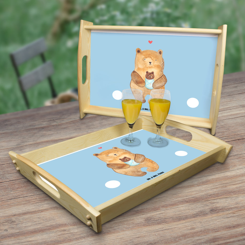 Serviertablett Bär mit Baby Tablett, Holztablett, Küchentablett, Dekotablett, Frühstückstablett, Bär, Teddy, Teddybär, Eltern, Mutter, Baby, Taufe, Geburt, Nichte, Neffe, Enkel, Enkelin, Täufling, Geburtstag, Glückwunsch