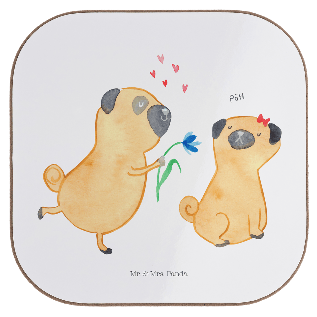 Quadratische Untersetzer Mops verliebt Bierdeckel, Glasuntersetzer, Untersetzer Gläser, Getränkeuntersetzer, Hund, Hundemotiv, Haustier, Hunderasse, Tierliebhaber, Hundebesitzer, Sprüche, Mops, Möpse, Hundeliebe, verliebt, Liebe, Liebesspruch. Verlobt, Geschenk Freund, Partner