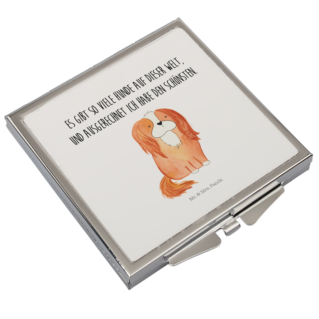 Handtaschenspiegel quadratisch Cavalier King Charles Spaniel Spiegel, Handtasche, Quadrat, silber, schminken, Schminkspiegel, Hund, Hundemotiv, Haustier, Hunderasse, Tierliebhaber, Hundebesitzer, Sprüche, Cavalier King Charles Spaniel, Cockerspaniel, Spaniel, Spruch, schönster Hund