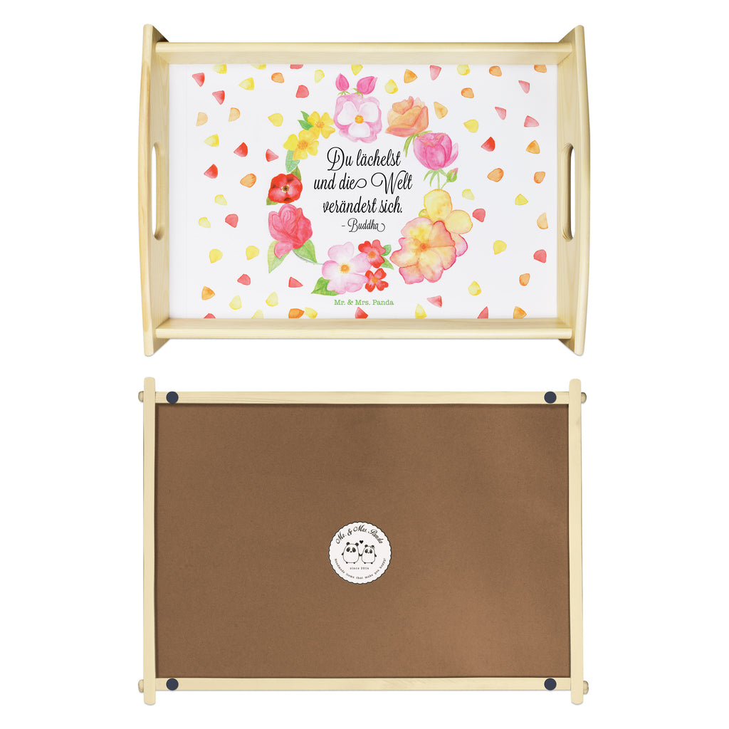 Serviertablett Du Lächelst Tablett, Holztablett, Küchentablett, Dekotablett, Frühstückstablett, Blumen Deko, Frühlings Deko, Sommer Deko, Dekoration, positive Botschaft, Naturliebhaber, Outdoor, Natur, Abenteuer, Lächele, Welt verändert sich, Zitat Buddha, Lachen Spruch, glücklich sein, Zitat schön, Geschenk Freundin, Spruch positiv