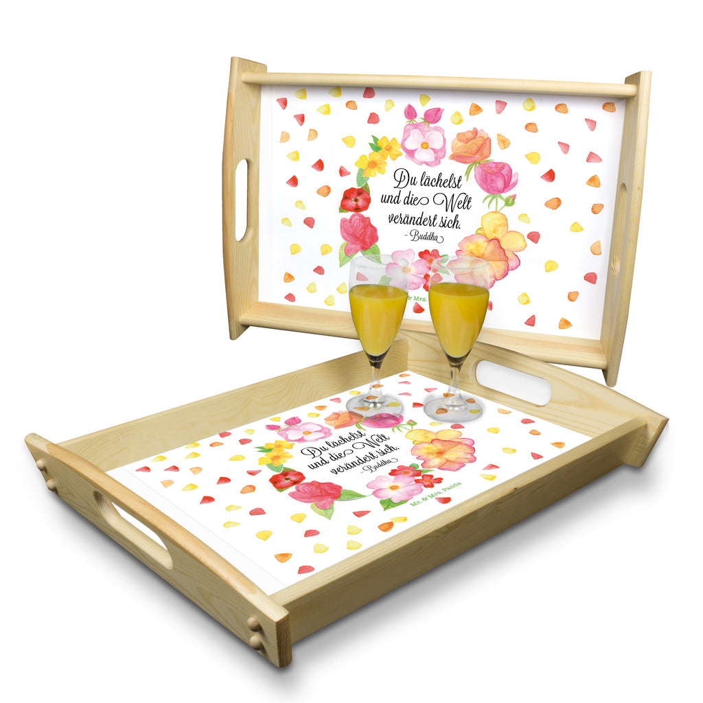 Serviertablett Du Lächelst Tablett, Holztablett, Küchentablett, Dekotablett, Frühstückstablett, Blumen Deko, Frühlings Deko, Sommer Deko, Dekoration, positive Botschaft, Naturliebhaber, Outdoor, Natur, Abenteuer, Lächele, Welt verändert sich, Zitat Buddha, Lachen Spruch, glücklich sein, Zitat schön, Geschenk Freundin, Spruch positiv