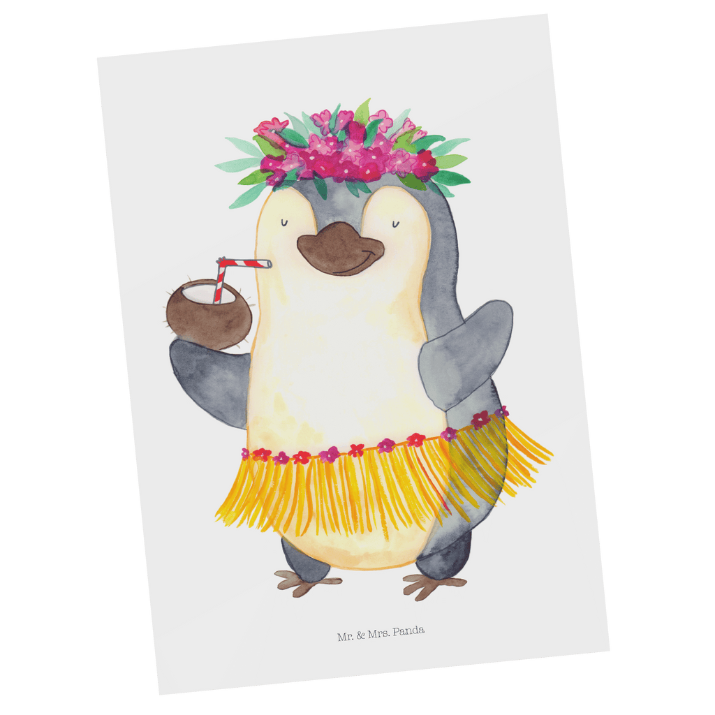 Postkarte Pinguin Kokosnuss Geschenkkarte, Grußkarte, Karte, Einladung, Ansichtskarte, Geburtstagskarte, Einladungskarte, Dankeskarte, Pinguin, Aloha, Hawaii, Urlaub, Kokosnuss, Pinguine