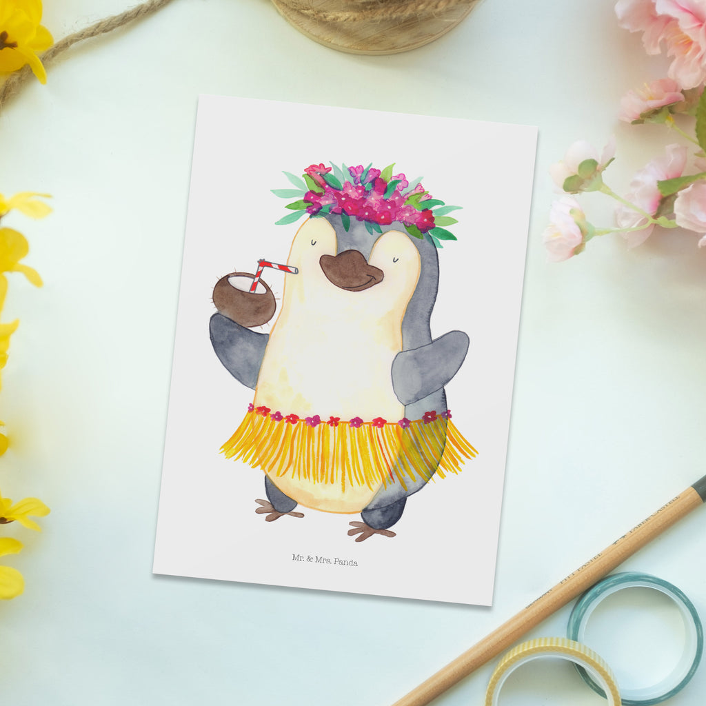Postkarte Pinguin Kokosnuss Geschenkkarte, Grußkarte, Karte, Einladung, Ansichtskarte, Geburtstagskarte, Einladungskarte, Dankeskarte, Pinguin, Aloha, Hawaii, Urlaub, Kokosnuss, Pinguine