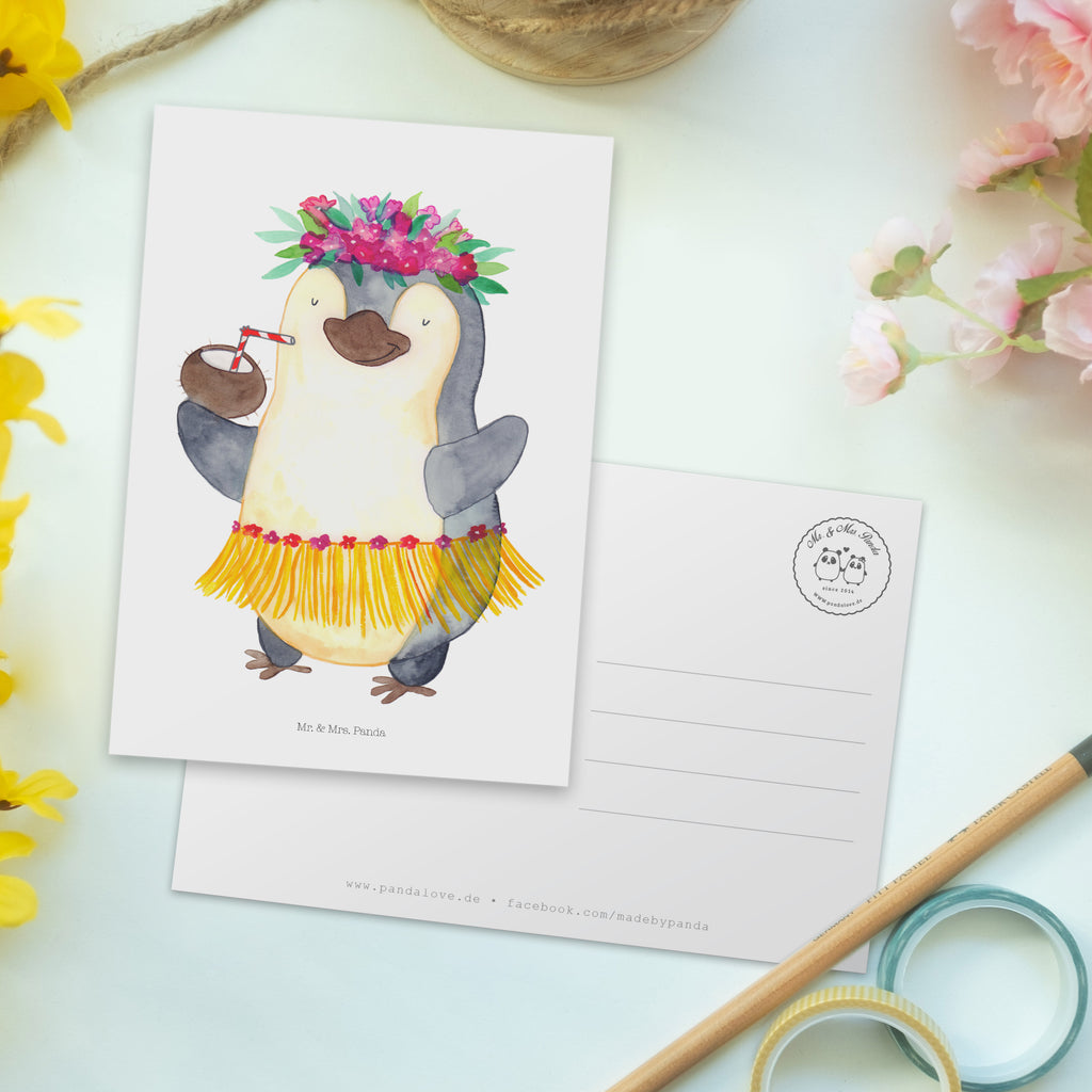 Postkarte Pinguin Kokosnuss Geschenkkarte, Grußkarte, Karte, Einladung, Ansichtskarte, Geburtstagskarte, Einladungskarte, Dankeskarte, Pinguin, Aloha, Hawaii, Urlaub, Kokosnuss, Pinguine