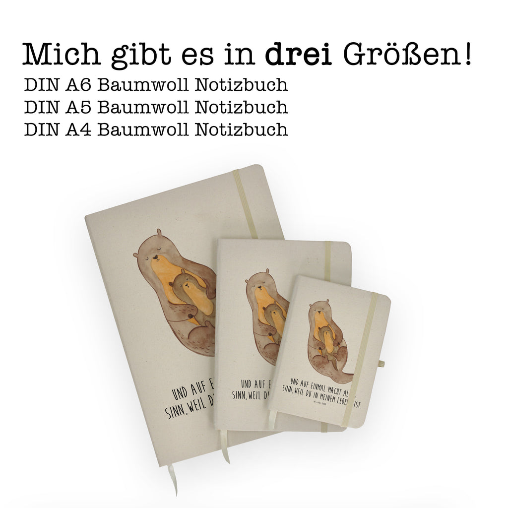DIN A4 Baumwoll Notizbuch Otter mit Kind Notizen, Eintragebuch, Tagebuch, Notizblock, Adressbuch, Journal, Kladde, Skizzenbuch, Notizheft, Schreibbuch, Schreibheft, Otter, Fischotter, Seeotter, Otter Seeotter See Otter