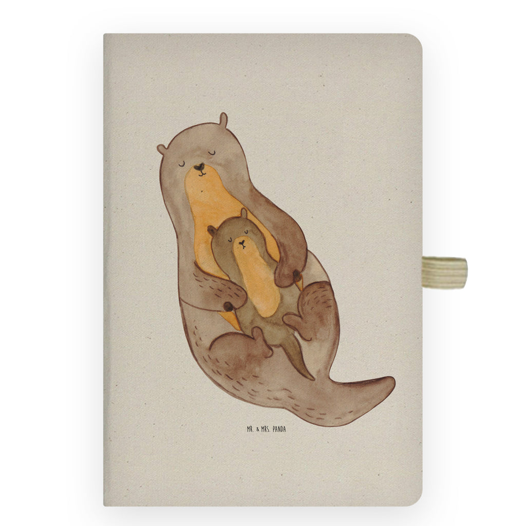 DIN A4 Baumwoll Notizbuch Otter mit Kind Notizen, Eintragebuch, Tagebuch, Notizblock, Adressbuch, Journal, Kladde, Skizzenbuch, Notizheft, Schreibbuch, Schreibheft, Otter, Fischotter, Seeotter, Otter Seeotter See Otter
