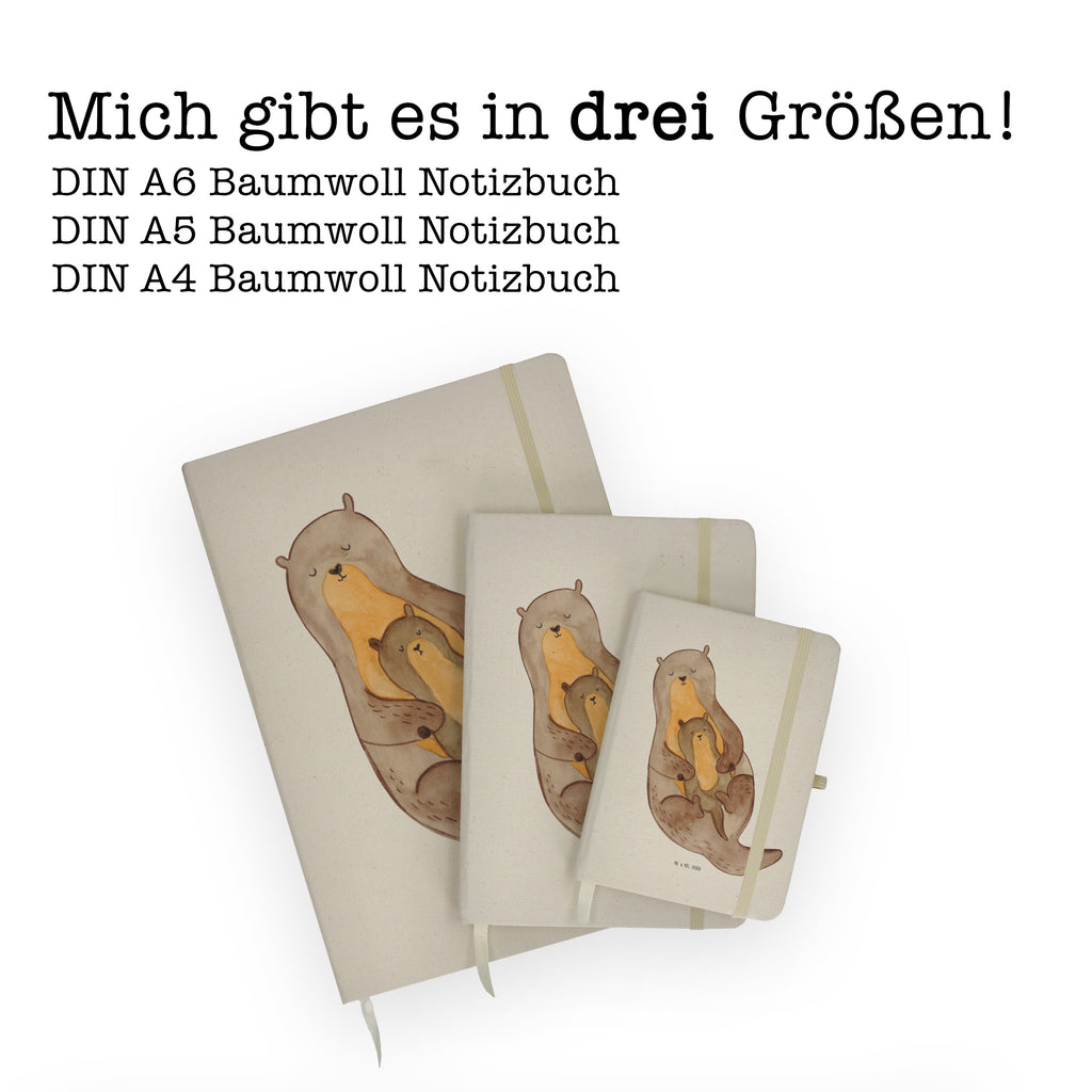 DIN A4 Baumwoll Notizbuch Otter mit Kind Notizen, Eintragebuch, Tagebuch, Notizblock, Adressbuch, Journal, Kladde, Skizzenbuch, Notizheft, Schreibbuch, Schreibheft, Otter, Fischotter, Seeotter, Otter Seeotter See Otter