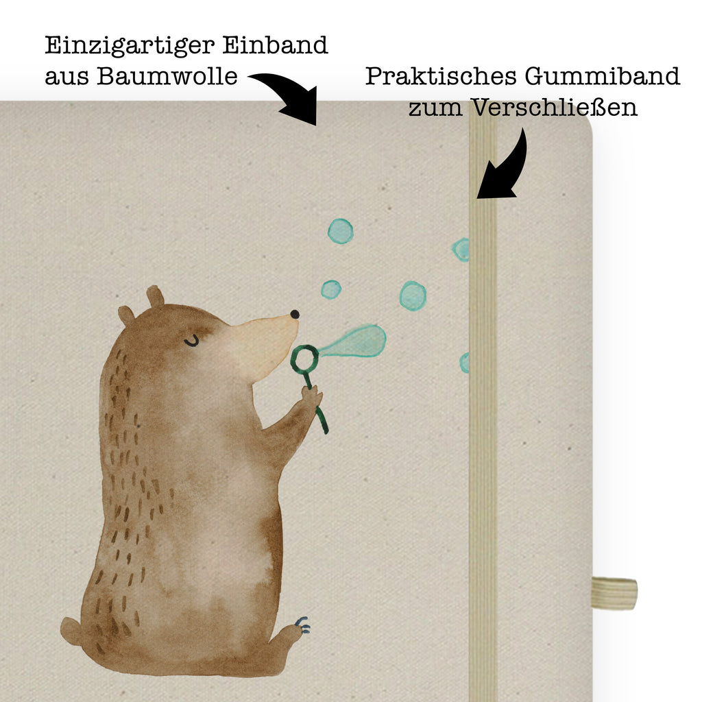 DIN A5 Baumwoll Notizbuch Bär Seifenblasen Notizen, Eintragebuch, Tagebuch, Notizblock, Adressbuch, Journal, Kladde, Skizzenbuch, Notizheft, Schreibbuch, Schreibheft, Bär, Teddy, Teddybär, Seifenblasen Bär Lustig Sein Glücklich Traurig Happy