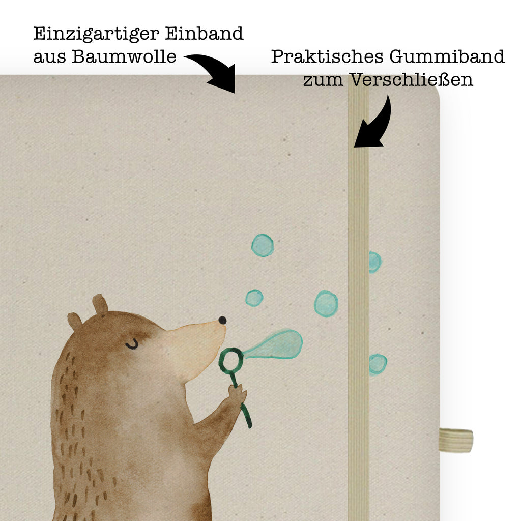 DIN A5 Baumwoll Notizbuch Bär Seifenblasen Notizen, Eintragebuch, Tagebuch, Notizblock, Adressbuch, Journal, Kladde, Skizzenbuch, Notizheft, Schreibbuch, Schreibheft, Bär, Teddy, Teddybär, Seifenblasen Bär Lustig Sein Glücklich Traurig Happy