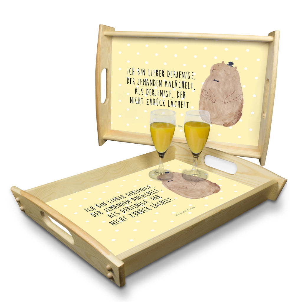 Serviertablett Murmeltier Tablett, Holztablett, Küchentablett, Dekotablett, Frühstückstablett, Tiermotive, Gute Laune, lustige Sprüche, Tiere, Murmeltier, Knigge, Fröhlichkeit, Freundlichkeit, Respekt, Anstand