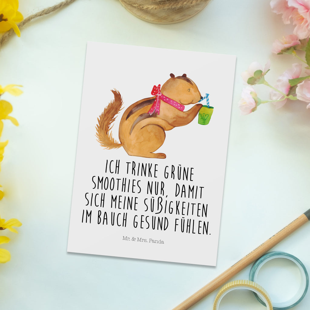 Postkarte Eichhörnchen Smoothie Geschenkkarte, Grußkarte, Karte, Einladung, Ansichtskarte, Geburtstagskarte, Einladungskarte, Dankeskarte, Tiermotive, Gute Laune, lustige Sprüche, Tiere, Green Smoothies, Diät, Abnehmen, Streifenhörnchen, Eichhörnchen