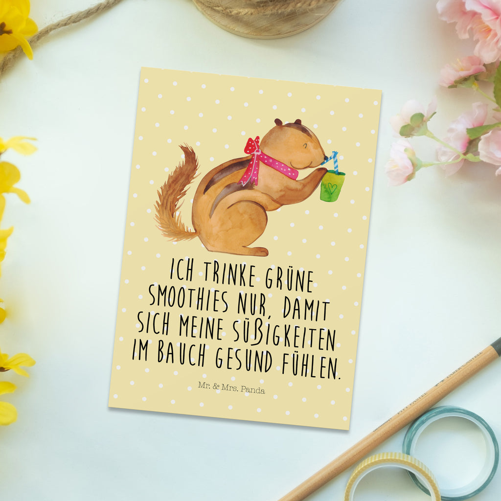 Postkarte Eichhörnchen Smoothie Geschenkkarte, Grußkarte, Karte, Einladung, Ansichtskarte, Geburtstagskarte, Einladungskarte, Dankeskarte, Tiermotive, Gute Laune, lustige Sprüche, Tiere, Green Smoothies, Diät, Abnehmen, Streifenhörnchen, Eichhörnchen