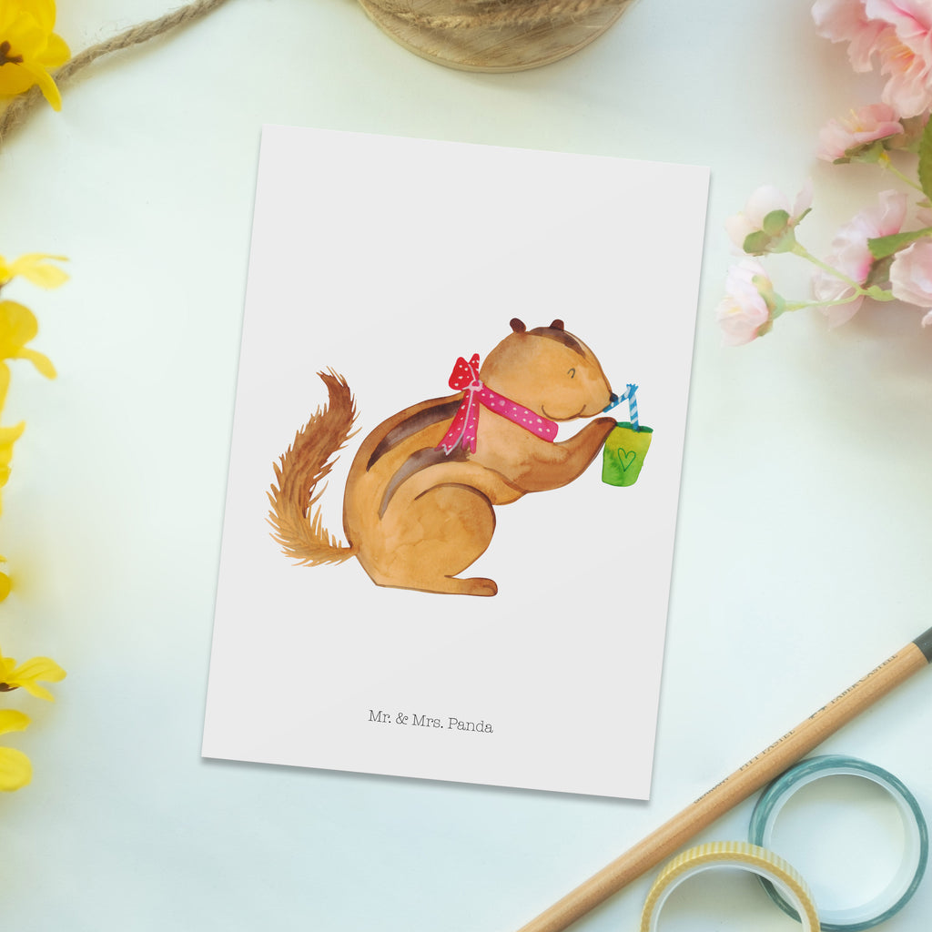 Postkarte Eichhörnchen Smoothie Geschenkkarte, Grußkarte, Karte, Einladung, Ansichtskarte, Geburtstagskarte, Einladungskarte, Dankeskarte, Tiermotive, Gute Laune, lustige Sprüche, Tiere, Green Smoothies, Diät, Abnehmen, Streifenhörnchen, Eichhörnchen
