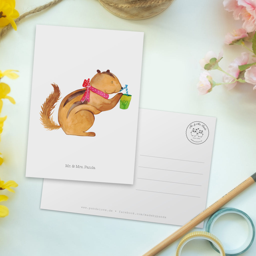 Postkarte Eichhörnchen Smoothie Geschenkkarte, Grußkarte, Karte, Einladung, Ansichtskarte, Geburtstagskarte, Einladungskarte, Dankeskarte, Tiermotive, Gute Laune, lustige Sprüche, Tiere, Green Smoothies, Diät, Abnehmen, Streifenhörnchen, Eichhörnchen