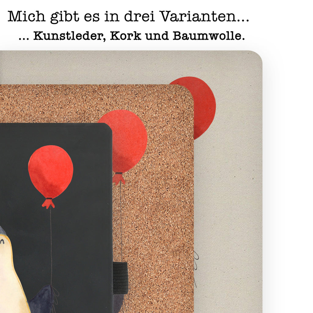 DIN A4 Baumwoll Notizbuch Pinguin Luftballon Notizen, Eintragebuch, Tagebuch, Notizblock, Adressbuch, Journal, Kladde, Skizzenbuch, Notizheft, Schreibbuch, Schreibheft, Pinguin, Pinguine, Luftballon, Tagträume, Lebenslust, Geschenk Freundin, Geschenkidee, beste Freundin, Motivation, Neustart, neues Leben, Liebe, Glück