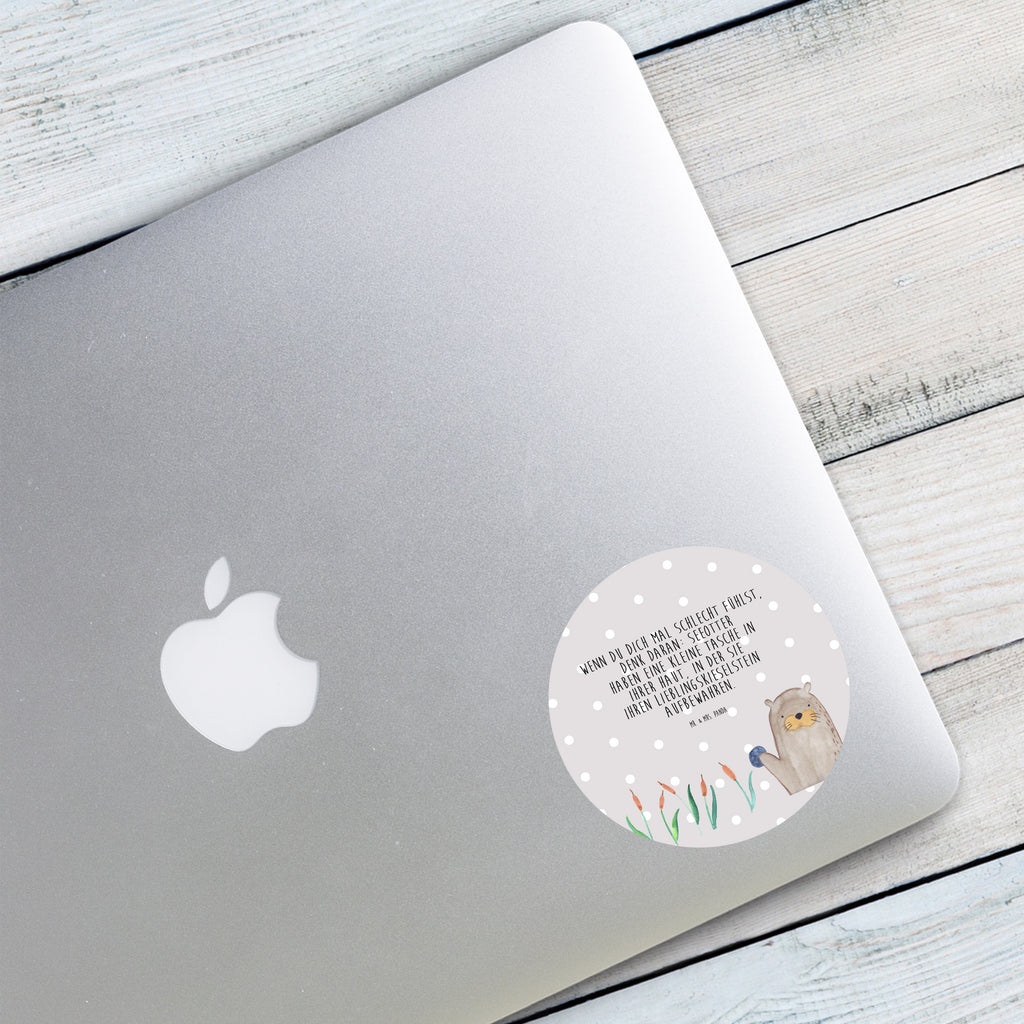 80mm Rund Aufkleber Otter mit Stein Sticker, Aufkleber, Etikett, Otter, Fischotter, Seeotter, Otter Seeotter See Otter