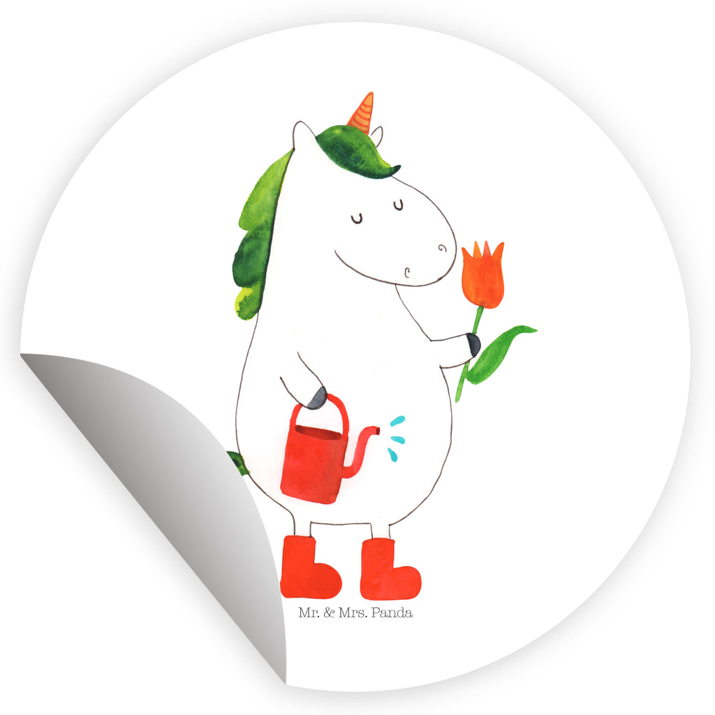 80mm Rund Aufkleber Einhorn Gärtner Sticker, Aufkleber, Etikett, Einhorn, Einhörner, Einhorn Deko, Pegasus, Unicorn, Luftballon, Gießkanne, Giesskanne, Lebenslust, Freude, Blume, Freundin, Garten, Stiefel