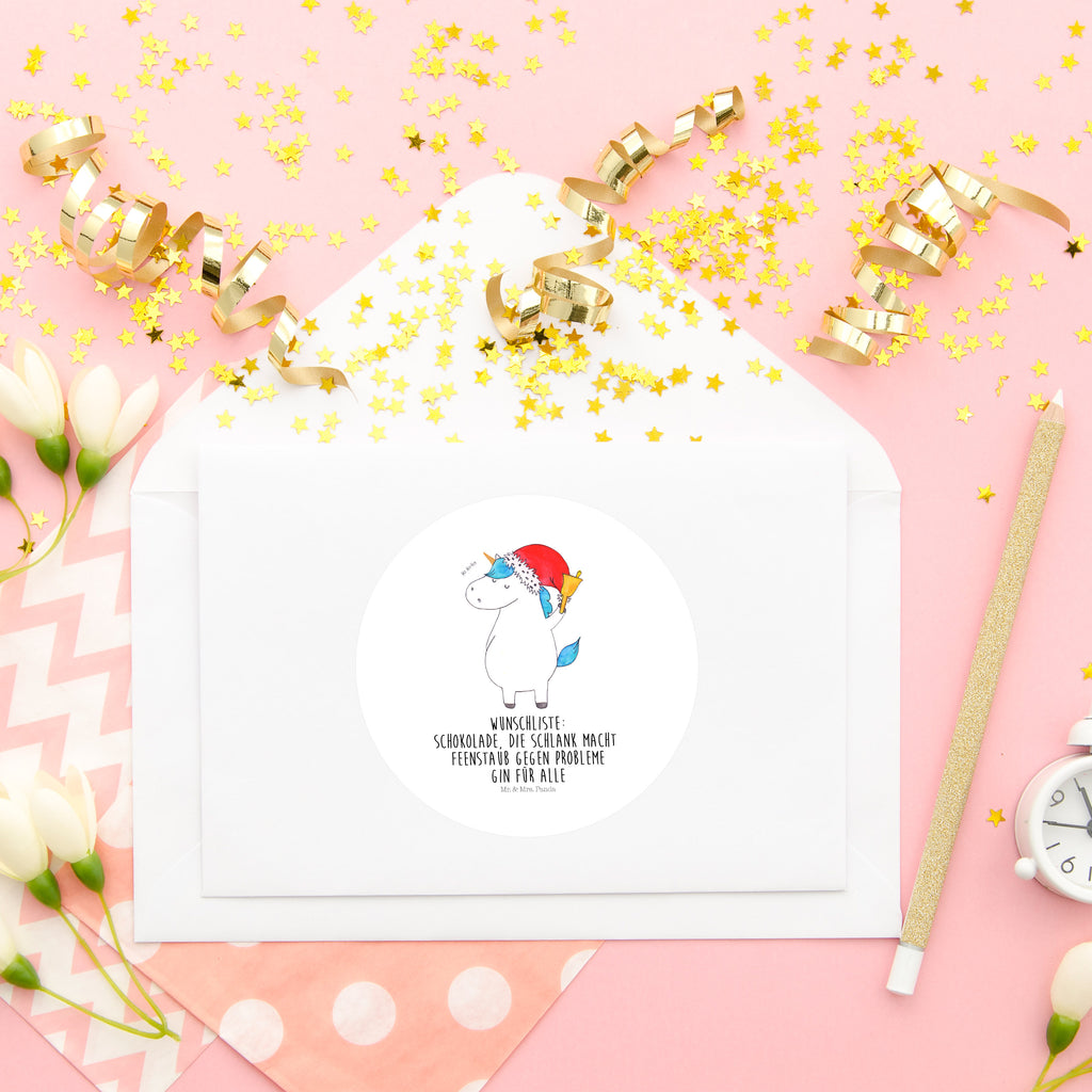 80mm Rund Aufkleber Einhorn Weihnachtsmann Sticker, Aufkleber, Etikett, Einhorn, Einhörner, Einhorn Deko, Pegasus, Unicorn, Gin, Schokolade, Schoki, Weihnachten, Weihnachtsmann, Nikolaus, Wunschzettel, Wunschliste, Feenstaub