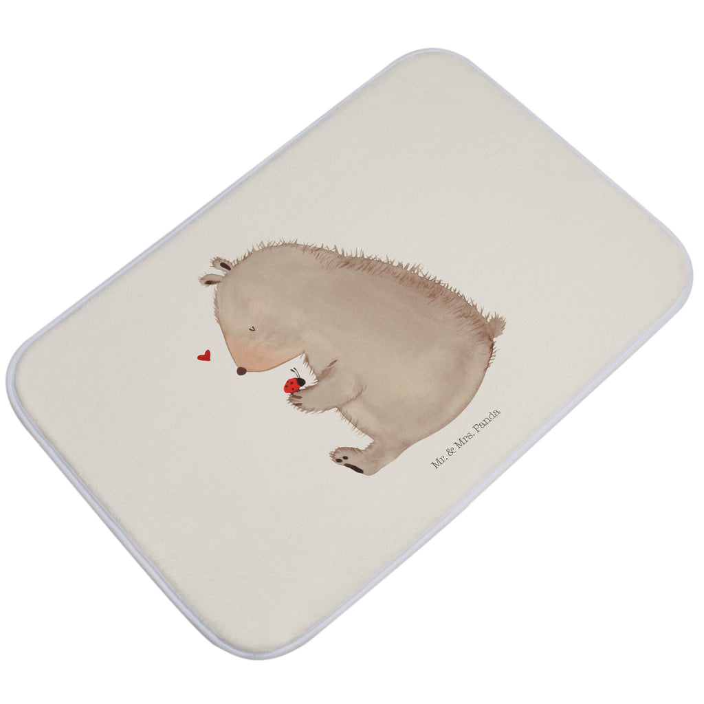 Badvorleger Bär mit Marienkäfer Badematte, Badteppich, Duschvorleger, Badezimmerteppich, Badezimmermatte, Badvorleger, Duschmatte, Duschteppich, Bär, Teddy, Teddybär, Marienkäfer, Liebe, Freiheit, Motivation, Das Leben ist schön