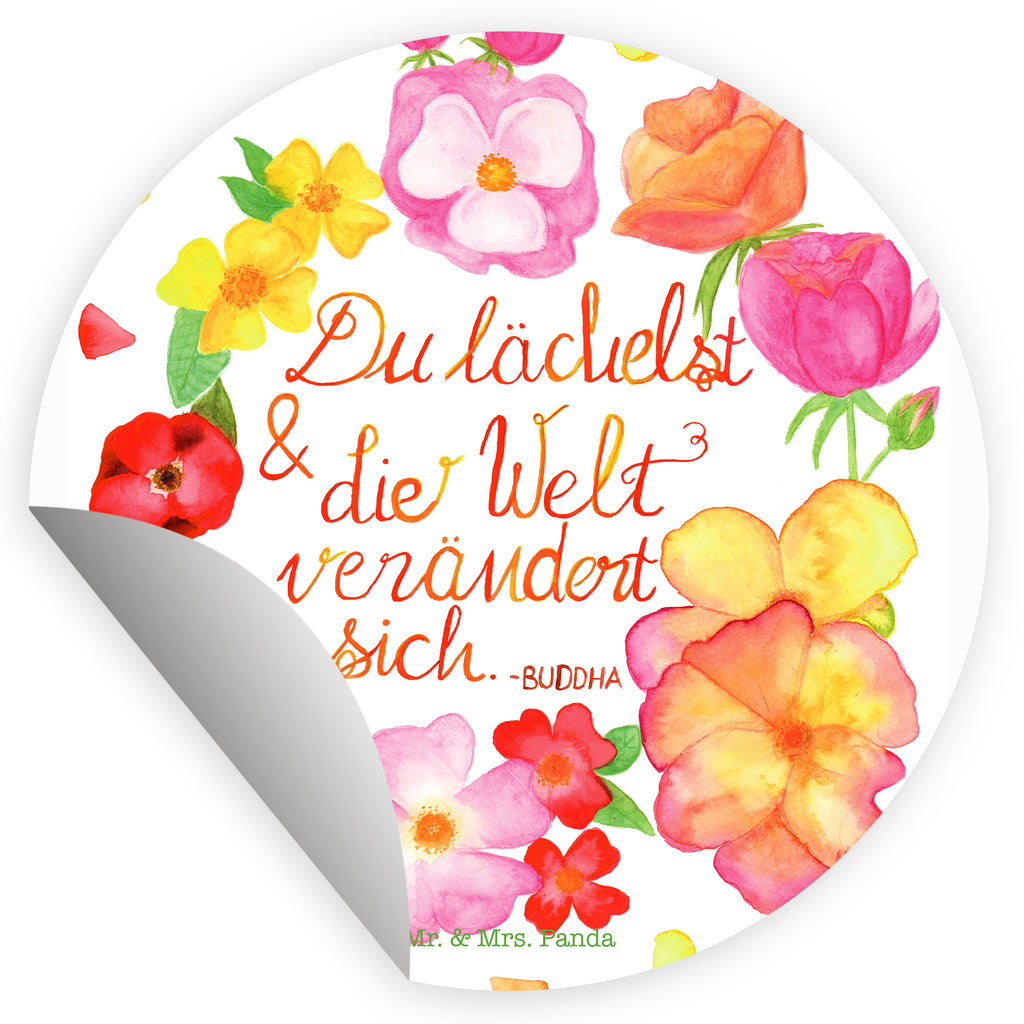 40mm Rund Aufkleber Du Lächelst Sticker, Aufkleber, Etikett, Blumen Deko, Frühlings Deko, Sommer Deko, Dekoration, positive Botschaft, Naturliebhaber, Outdoor, Natur, Abenteuer, Lächele, Welt verändert sich, Zitat Buddha, Lachen Spruch, glücklich sein, Zitat schön, Geschenk Freundin, Spruch positiv