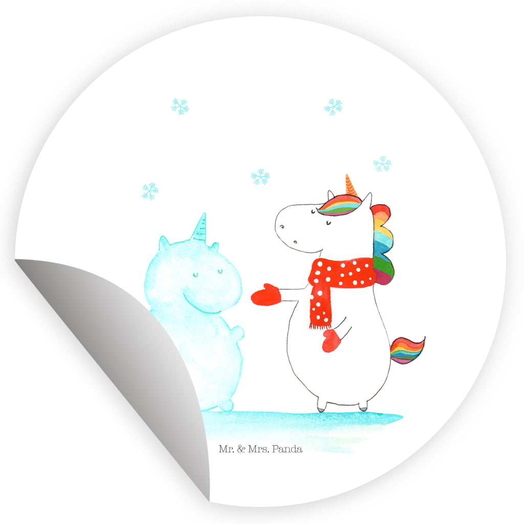 40mm Rund Aufkleber Einhorn Schneemann Sticker, Aufkleber, Etikett, Einhorn, Einhörner, Einhorn Deko, Pegasus, Unicorn, Schneemann, Winter, Schnee, Kuchen, Weihnachten, kalt, Mütze, Handschuhe, X-Mas