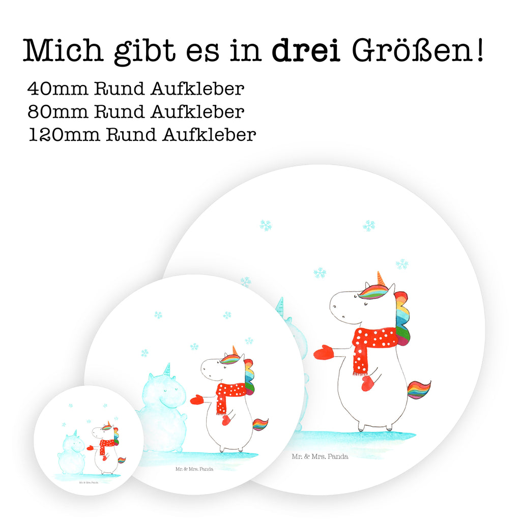 40mm Rund Aufkleber Einhorn Schneemann Sticker, Aufkleber, Etikett, Einhorn, Einhörner, Einhorn Deko, Pegasus, Unicorn, Schneemann, Winter, Schnee, Kuchen, Weihnachten, kalt, Mütze, Handschuhe, X-Mas