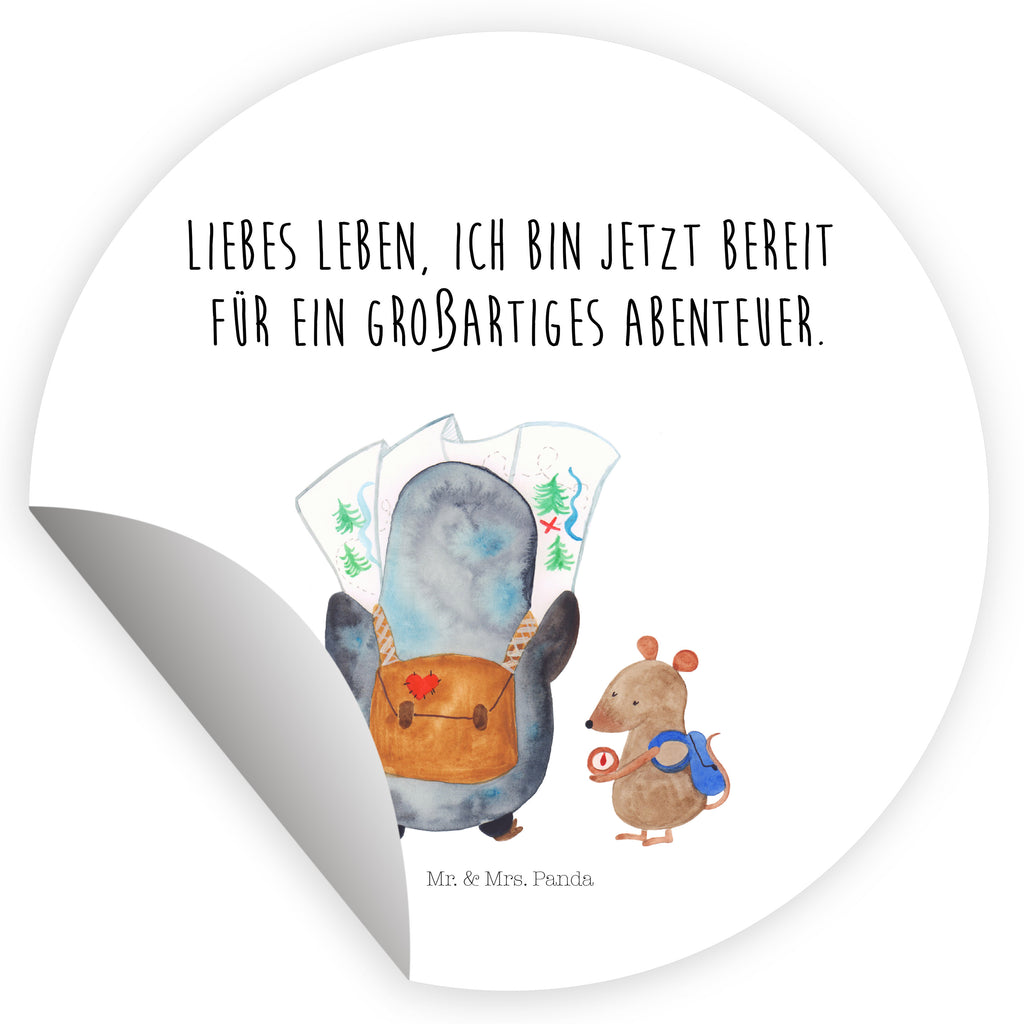 40mm Rund Aufkleber Pinguin & Maus Wanderer Sticker, Aufkleber, Etikett, Pinguin, Pinguine, Abenteurer, Abenteuer, Roadtrip, Ausflug, Wanderlust, wandern