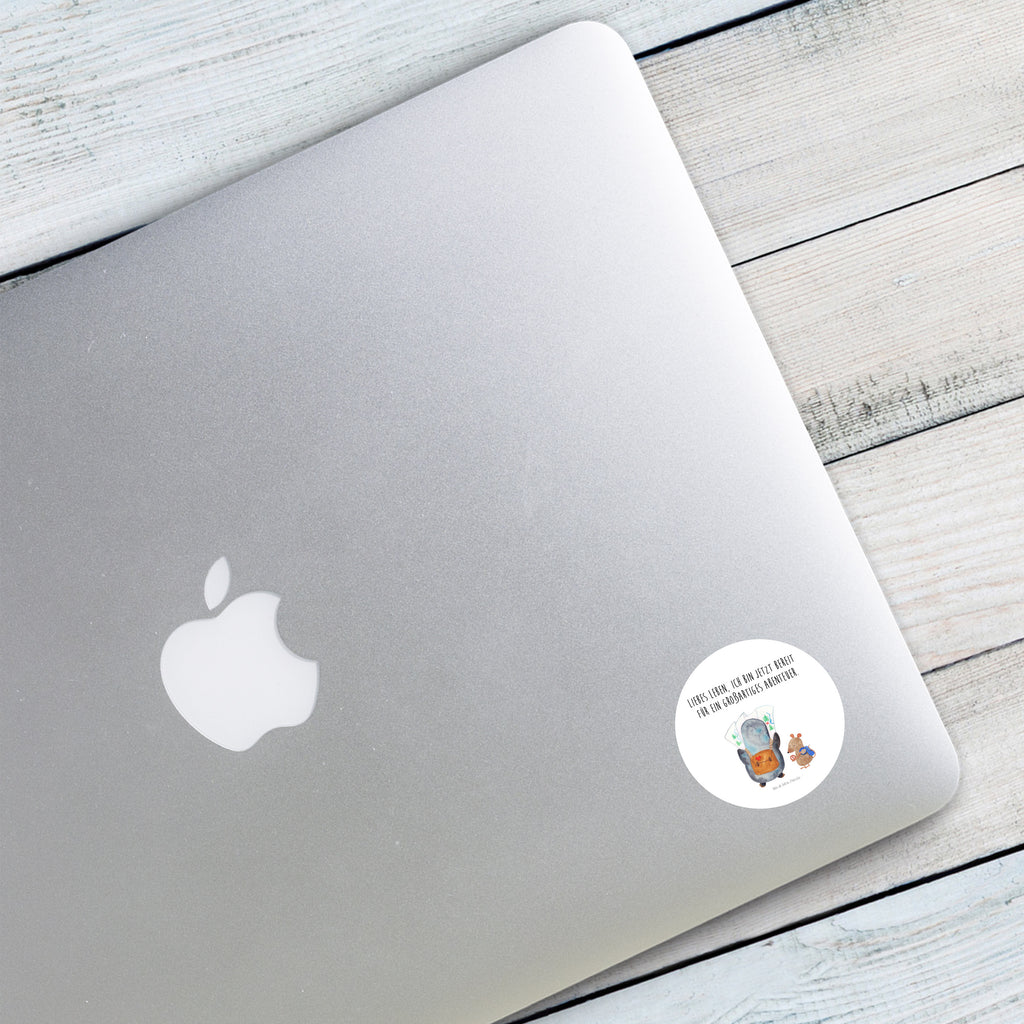 40mm Rund Aufkleber Pinguin & Maus Wanderer Sticker, Aufkleber, Etikett, Pinguin, Pinguine, Abenteurer, Abenteuer, Roadtrip, Ausflug, Wanderlust, wandern