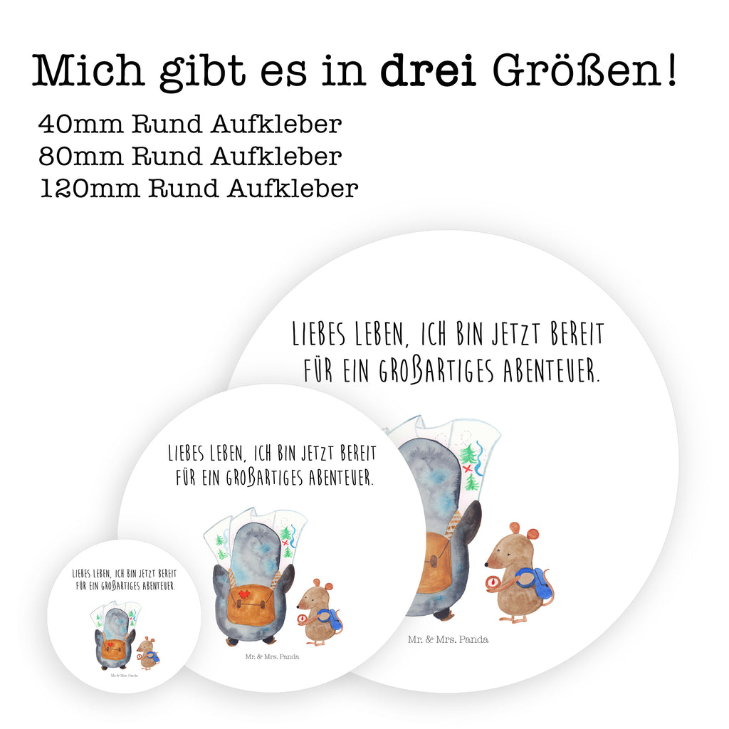 40mm Rund Aufkleber Pinguin & Maus Wanderer Sticker, Aufkleber, Etikett, Pinguin, Pinguine, Abenteurer, Abenteuer, Roadtrip, Ausflug, Wanderlust, wandern