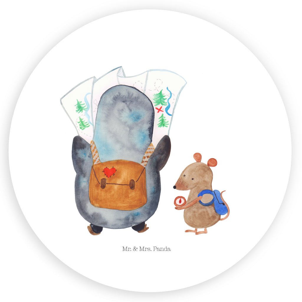 40mm Rund Aufkleber Pinguin & Maus Wanderer Sticker, Aufkleber, Etikett, Pinguin, Pinguine, Abenteurer, Abenteuer, Roadtrip, Ausflug, Wanderlust, wandern